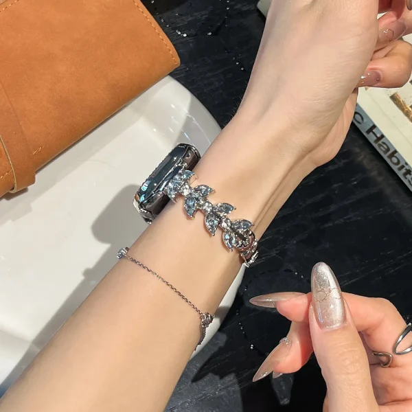 بند اپل واچ Diamond leaf bracelet با گارد نگینی (کدw5072)